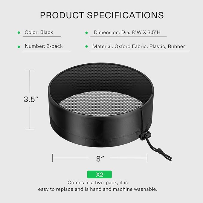 VIVOSUN 2-Pcs. Grow Tent Vent Cover, 4"/6"/8" Duct Filter Vent Cover with Elastic Band and Fixed Buckle for Plant Grow Tent Vent