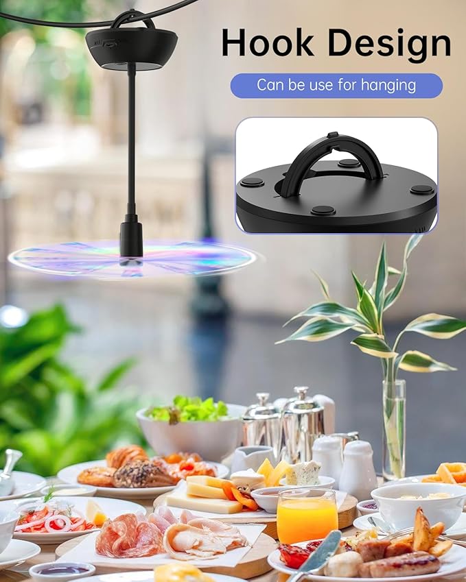 4PCS Food Fan for Table, 2000mAh Rechargeable Portable Tabletop Fans with Holographic Blades and 360° Goose-Neck, Table Food Spinner Quiet for Picnic, Home, Party, BBQ(Black)