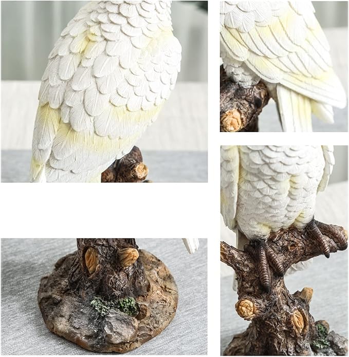 Parrot on Stump Statue Tree Hugger Garden Statues, Resin Figurines Lifelike Tropical Bird Sculptures for Patio Lawn Yard Home Desktop Decoration - White