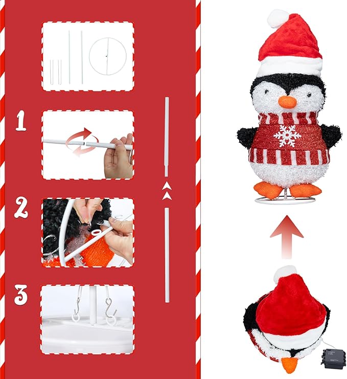Christmas Penguin Lighted Display with LED Warm White Lights for Indoor/Outdoor Decorations