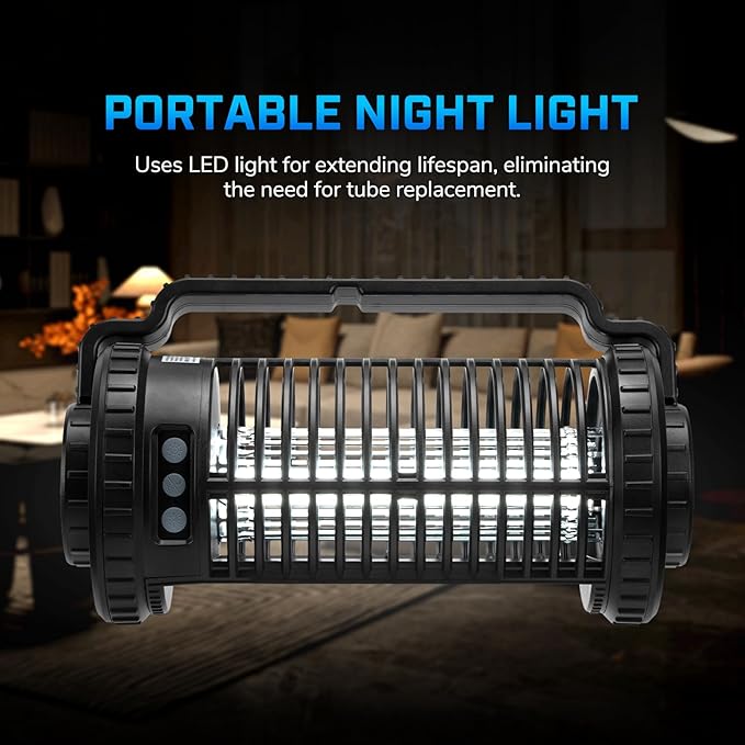 Portable Solar Powered Bug Zapper, 3 Mode (Sensor Auto/UV Light/LED) Mosquito Zapper with 4000mAh Battery, Portable Waterproof Rechargeable Fly Trap for Indoor Outdoor, Home, Patio (Black)