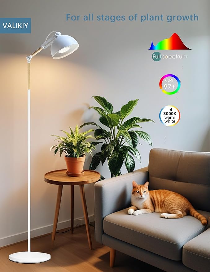 LED Grow Light for Indoor Plants, 20W Adjustable Standing Grow Lamp with Rotatable Head, Foot Switch & External Timer, Full Spectrum, Energy-Efficient & 97+ CRI for Thriving, Lush Growth