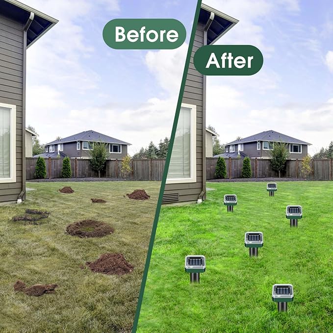 Mole Repellent Solar Powered 8 Pack Ultrasonic Repeller Gopher Vole Groundhog Snake Chipmunk Mole Deterrent Waterproof Sonic Spikes Get Rid of Moles in Your Yard
