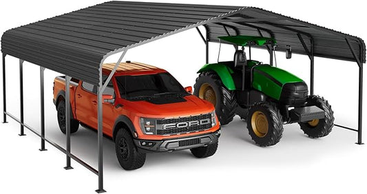 20x20 FT Metal Carport, Enhanced Base and Steel Roof for All-Weather Use, Outdoor Heavy Duty Garage Galvanized Car Shelter for Bass Boats, Full-Sized Pickup Trucks, and Tractors