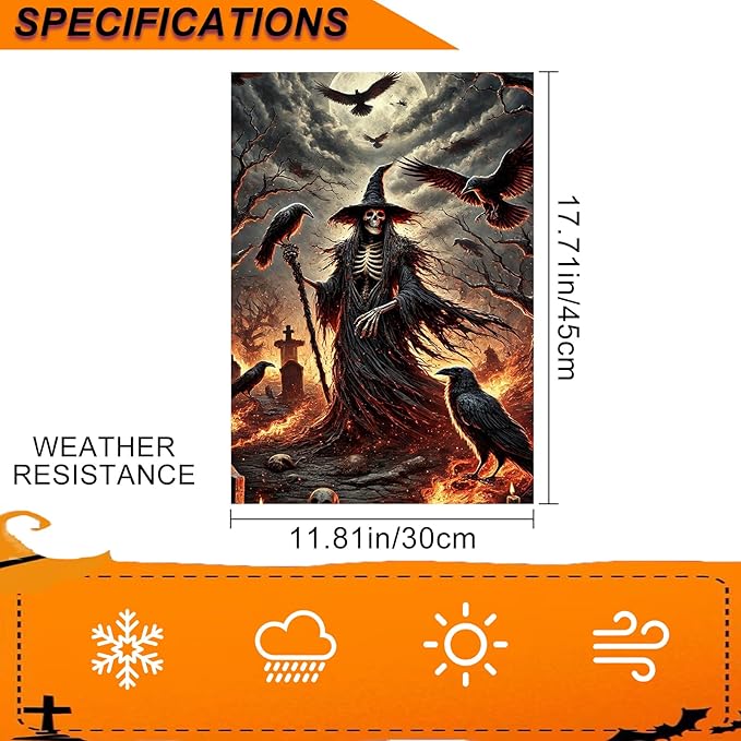 IVN Halloween Garden flag witch crows raven dark scene design outdoor yard patio spooky holiday decor backdrop seasonal festive display 12x18 inch polyester For Girls or boys gifts Gardens Flags