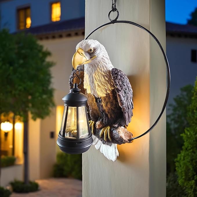 American Bald Eagle Statue with Solar Light - 11.81-inch Yard Art Resin Bald Eagle Decoration,for Patio, Garden, Lawn,Bald Eagle Gifts for Men