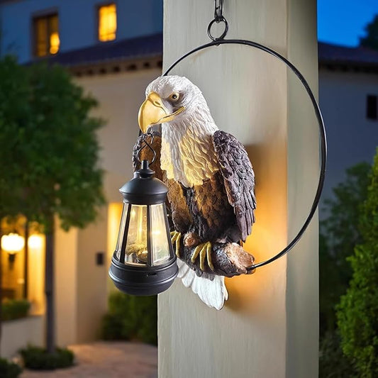 American Bald Eagle Statue with Solar Light - 11.81-inch Yard Art Resin Bald Eagle Decoration,for Patio, Garden, Lawn,Bald Eagle Gifts for Men