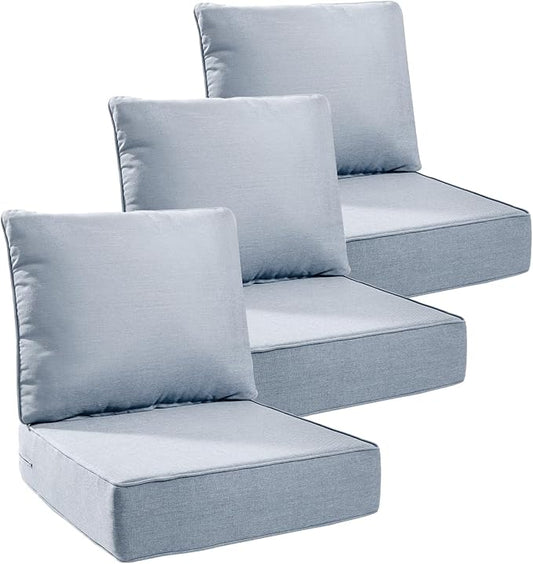 Luxury 6" Outdoor Cushions for Patio Furniture, 24x24x6 Thick Seat Cushion Set of 3, Fade Resistant Couch Chair Replacement Cushions High Density Wicker Chair Cushion w/Removable Cover Baby Blue