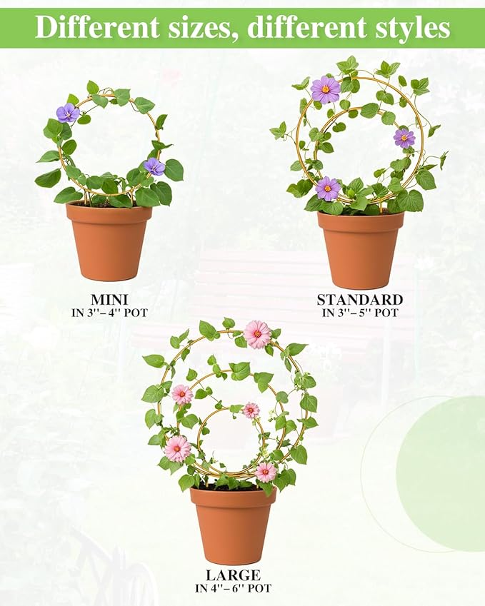 3 Pack Premium Round Plant Trellis Indoor, Small Metal Plant Support Stake for Climbing Plants, Different Sizes Gold Garden Trellis for Ivy and Flowers Outdoor