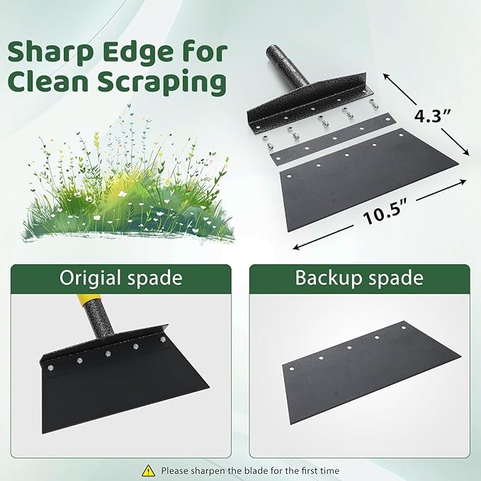 Manual Weeder, Detachable Garden Flat Shovel Scraper, 2 Spades,74 Inch Long Multifunctional Garden Cleaning Shovel, Heavy Duty Floor Scraper,Metal Weeding Scraper for Lawn Edging