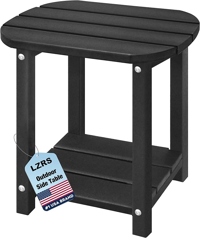 LZRS Outdoor Side Table - 2-Tier Adirondack HDPE Patio End Table for Pool, Porch,Balcony & Backyard,Weather Resistance for Indoor and Outdoor use(Black)