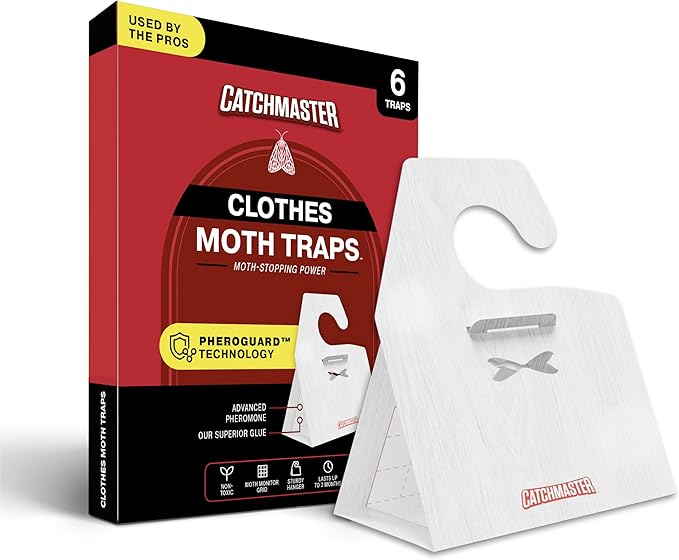 Catchmaster Premium Clothes Moth Traps, Hardwood Patterned Sticky Odorless Glue Traps 6PK, Pheromone Attractant, for Closets Wardrobes Cabinet Drawers & Carpet, PheroGuard Technology, Trap Moths
