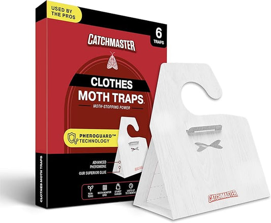 Catchmaster Premium Clothes Moth Traps, Hardwood Patterned Sticky Odorless Glue Traps 6PK, Pheromone Attractant, for Closets Wardrobes Cabinet Drawers & Carpet, PheroGuard Technology, Trap Moths