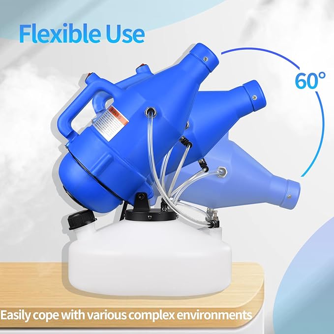 Portable ULV Fogger Machine with 4.5L Tank, Adjustable Spray Volume, 30ft Range, 16.4ft Cord, Cold Mist Disinfectant Sprayer, Lightweight Handheld for Hotel, School, Church, Yard