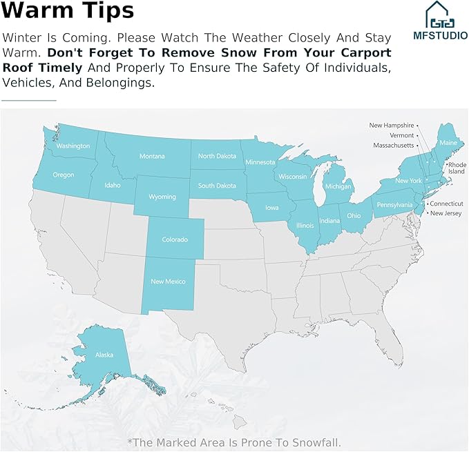 MFSTUDIO Carport 12x30 ft, Outdoor Heavy Duty Metal Shed Carports, Metal Garage Car Shelter Shade Car Port with Galvanized Roof, Frame and Bolts for 2 Cars, Truck and Boats