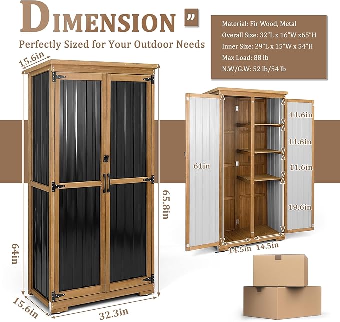 Outdoor Storage Cabinet Waterproof with Shelves, Outside Cabinets Weatherproof, Patio Backyard Pool Garden Garage Storage Cabinet Storage Shed Tool Organizer