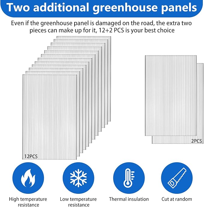 DGSL 14 Pcs Polycarbonate Greenhouse Panels, 4' x 2' x 0.32'' Twin-Wall Panels, Polycarbonate Sheet for All Weather Outdoor Garden and Greenhouse Covering