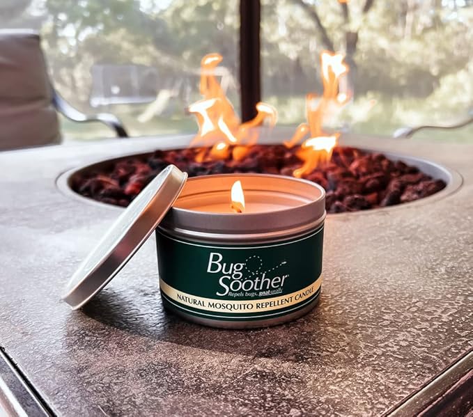 Bug Soother Candle - Natural Insect, Gnat and Mosquito Repellent 2 Candles, 1oz Bottle of Bug Spray Deterrent - Safe for Adults, Kids, Pets, Environment - Made in USA