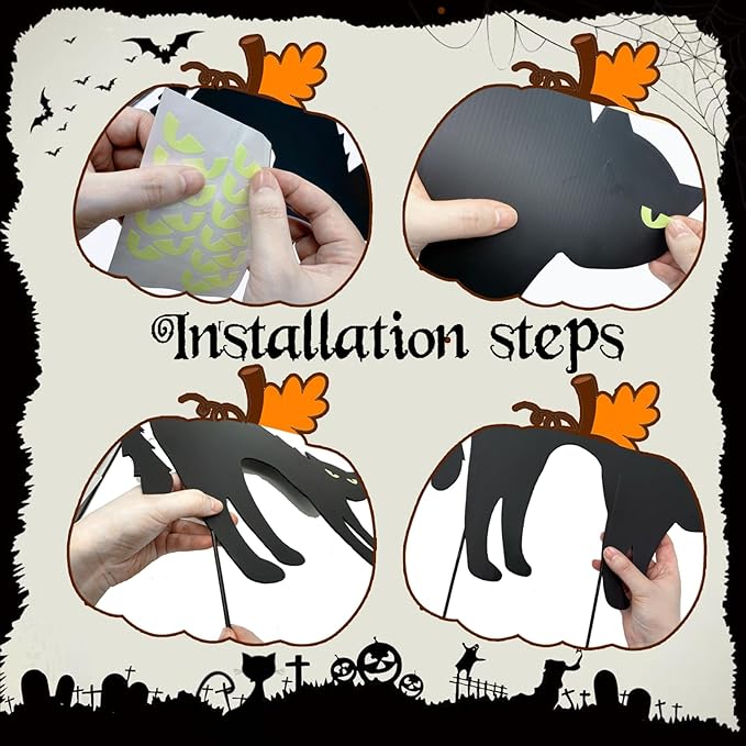 Upgraded 6 Pack Black Cat Halloween Yard Signs Outdoor with Glow in Dark Eyes，Scary Silhouette Halloween Decorations Outdoor for Pathway Graveyard Yard Garden Lawn Patio Party Supplies