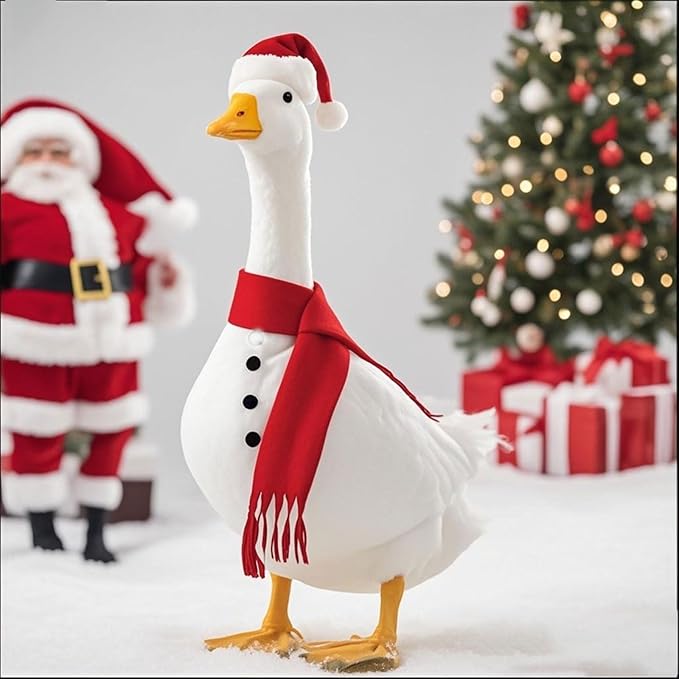 23 Inch Porch Goose Outfit, Seasonal Holiday Decor for Lawn Statues, Halloween Thanksgiving Christmas Goose Clothes Outdoor Costume for Plastic Garden Geese (Christmas Goose, One Size)