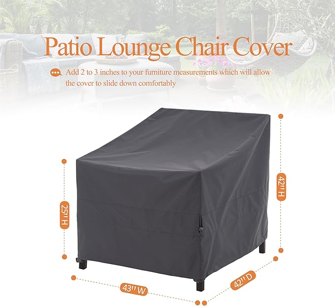 Patio Chair Covers, Outdoor furniture Cover, Heavy Duty, Waterproof Patio Chair Covers, 43W x 42D x 42H, Gray, 1-Pack