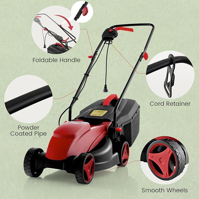 Goplus Electric Lawn Mower, Versatile Corded Lawn Mower with Grass Collection Box, 10 AMP Motor, 13" Cutting Deck, 3 Adjustable Cutting Positions, Walk-Behind Small Lawnmower for Garden Farm Yard