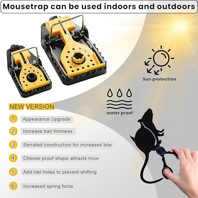 Mouse Traps - Rat Trap Quick Effectively Best Mousetrap [2025 Update] Mousetraps Used Indoor & Outdoor Reusable Mouse Traps, Snap Traps for Mice Traps Used Anywhere 9set(2L+6s+1*Clip)