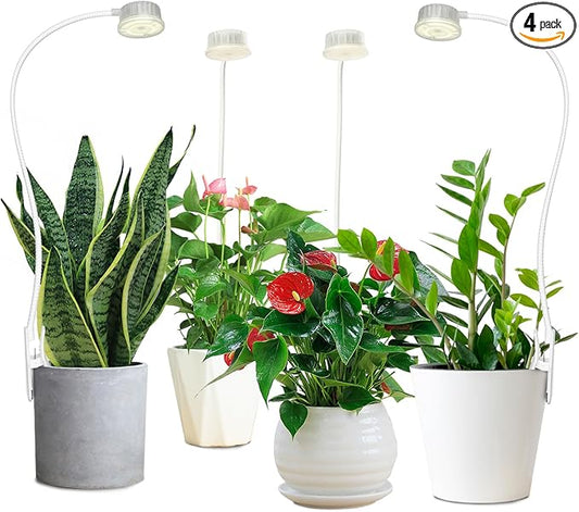 Shyineyou Small Grow Lights for Indoor Plants Full Spectrum,Plant Lights for Indoor Growing, Clip on Plant Grow Light with 3/9/12H Timer for Succulents,Small Plants, 4-Pack