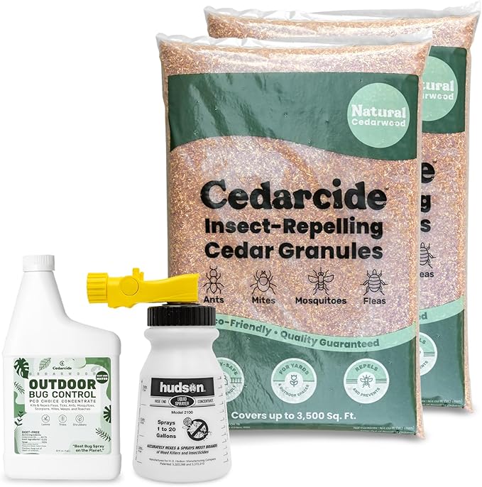 Cedarcide Outdoor Lawn and Garden Kit (Medium) Includes PCO Choice Cedar Oil Bug Killing Concentrate Quart and Insect Repelling Granules Kills and Repels Fleas, Ants, Mites, & Mosquitoes