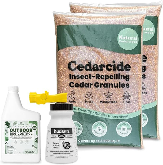 Cedarcide Outdoor Lawn and Garden Kit (Medium) Includes PCO Choice Cedar Oil Bug Killing Concentrate Quart and Insect Repelling Granules Kills and Repels Fleas, Ants, Mites, & Mosquitoes