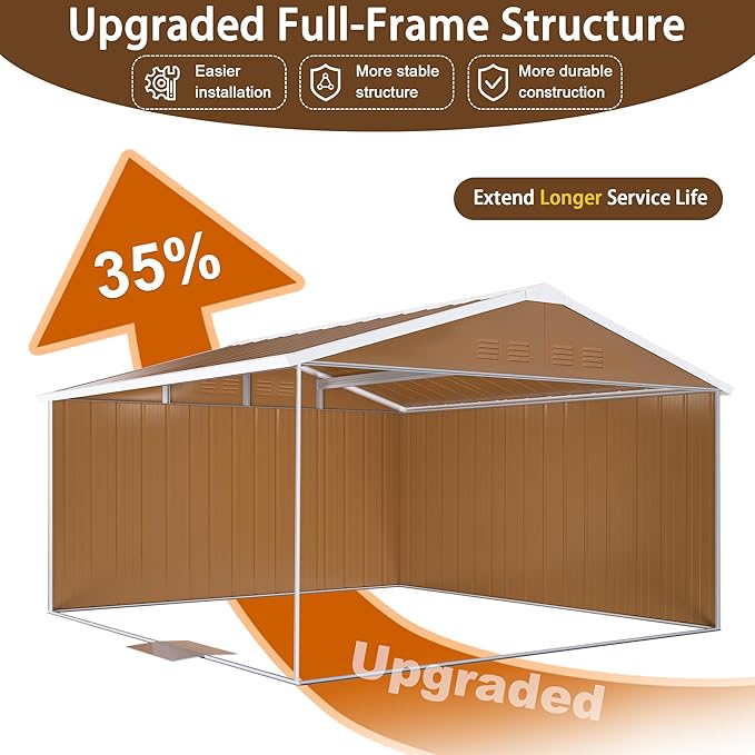 KEIKI 12FT x 10FT Heavy-Duty Metal Storage Shed, Outdoor Storage Shed with Floor & Window and Lockable Doors, Weatherproof Outdoor Garden Shed for Garden, Backyard, Patio, Lawn