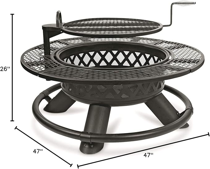 CASTLECREEK 47" Fire Pit BBQ Grill Outdoor Wood Burning Steel Log Firepit for Camping, Grilling, Smores, Yard, Cooking Outside, Barbecue, Bonfire Geometric