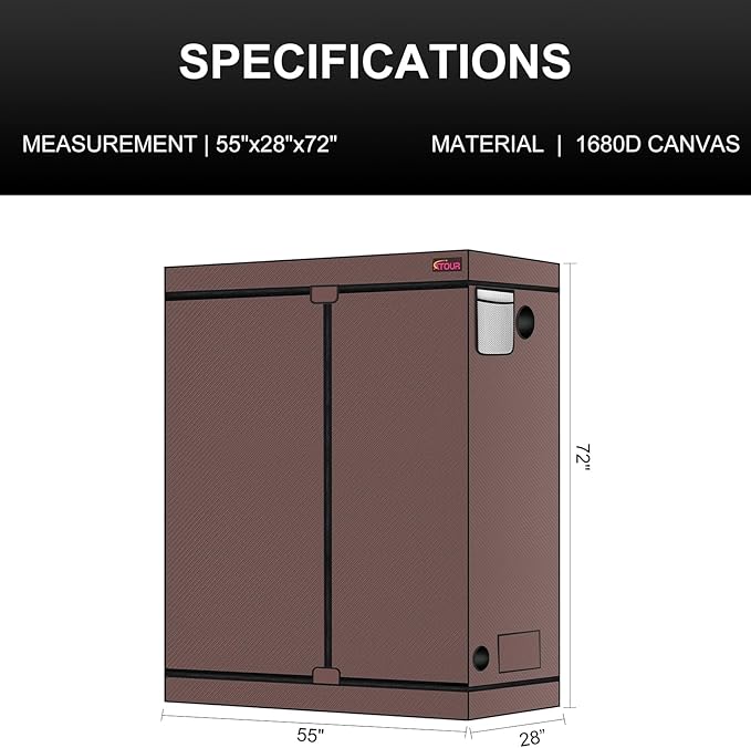 ATOUR Grow Tent, 55"x28"x80'' High Reflective Mylar 1680D Hydroponic Grow Tents, Waterproof Grow Tent with Double Cleart Observation Door and Floor Tray, for Indoor Plant Growing