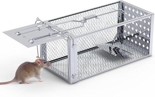 Humane Rat Trap, Single Door Metal Mouse Cage Traps and Other Small Live Animals Cage, Easy to Catch and Release, Work for Indoor Outdoor