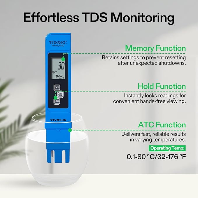 VIVOSUN Digital PH Meter, 3-in-1TDS EC and Temperature Meter, Plant Soil MoistureTester Combo for Home, Garden and Hydroponics