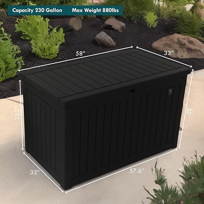 Heavy Duty Storage Box,230 Gallon Black Outdoor Storage Box is Made of Resin for Outdoor, Patio or Indoor Use.