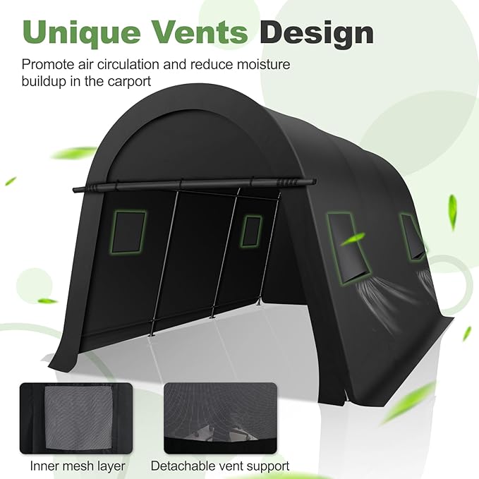 COBIZI 10x15 Carport Canopy Heavy Duty Portable Garage Tent with Double Zippered Roll-up Doors & Vents, Large Space Car Canopy Car Garage Anti-Snow Waterproof for Cars, Boats, Trucks