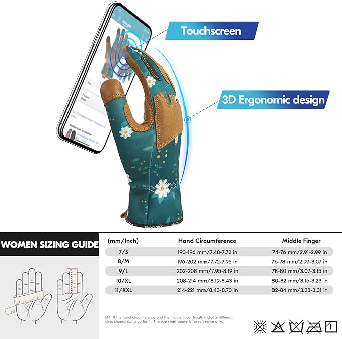 Vgo... 1Pair Gardening Gloves for Women, Goatskin leather Thorn Proof Working Gloves for Weeding, Digging, Raking, Pruning and Planting,Touchscreen (M,Dark Green,GA7471)