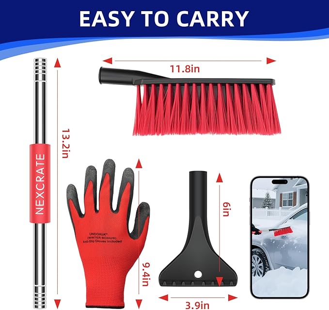 Premium Snow Brush for Car - Detachable & Portable with Ergonomic Anti-Slip Foam Grip,Double Sided ice Scraper for efficient Snow Removal, All Weather Outdoor Use