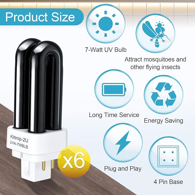 6 Packs Bug Zapper Replacement UV Bulbs 41050 Replacement Bulbs Compatible with DynaTrap Dt1050 Dt1100 Dt1250, 1/2 Acre Trap Bulb, 7w UV Light Ultraviolet Mosquito Killer Lamp
