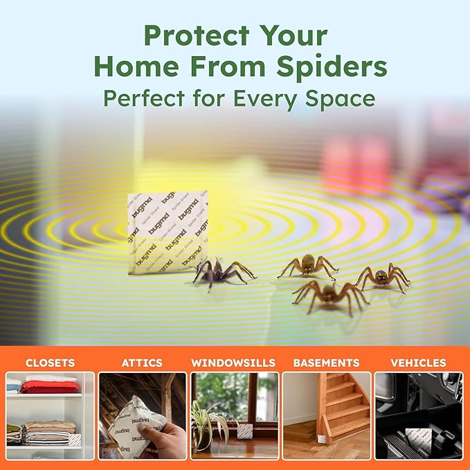 BugMD Spider Shield Repellent Pouches (4 Pack, 16 Pouches) Plant-Based Indoor & Outdoor Spider Repellent | Safe for Pets & Family | Natural Citronella, Rosemary & Lemongrass Oils