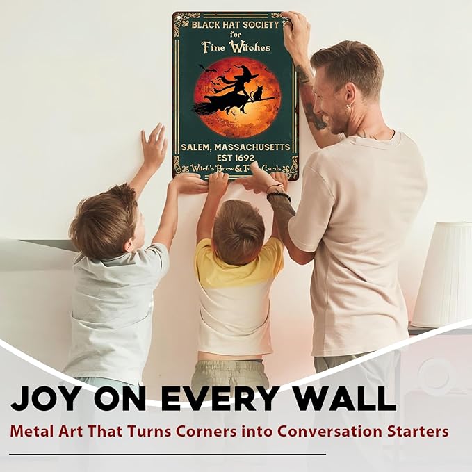 Black Hat Society for Fine Witches Vintage Retro Metal Tin Sign Rustic Wall Decor Witch Halloween Art Metal Plaque for Home Bar Cafe Farmhouse 12x16inch