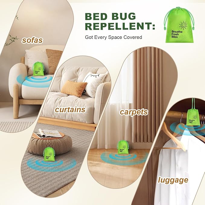 12 Pack Natural Bed Bug Repellent Pouches, Plant Based Long-Lasting 2 Month Protection Against Bedbugs, Dust Mites & Fleas, Safe for Mattress, Luggage, Furniture & Travel, No Residue Non-Toxic Formula