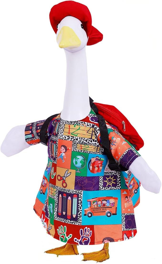 AZYM Back to School Porch Goose Outfits,3 Pcs/Set Yard Goose Statue Clothes for 23" Statue Patio Lawn Garden Decoration（Black）