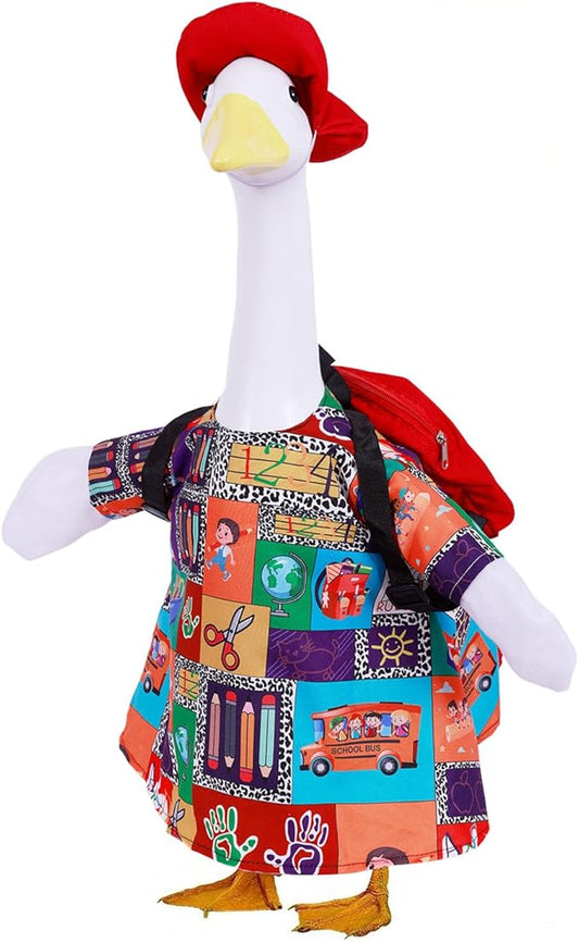 AZYM Back to School Porch Goose Outfits,3 Pcs/Set Yard Goose Statue Clothes for 23" Statue Patio Lawn Garden Decoration（Black）