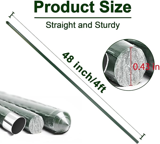 Garden Stakes 4ft, Metal Plant Stakes 4 Feet 30 Pack for Gardening and Farm, 48" Plastic Coated Plant Support for Tomato, Cucumber, Bean, Flower, Potted and More Climbing Plants