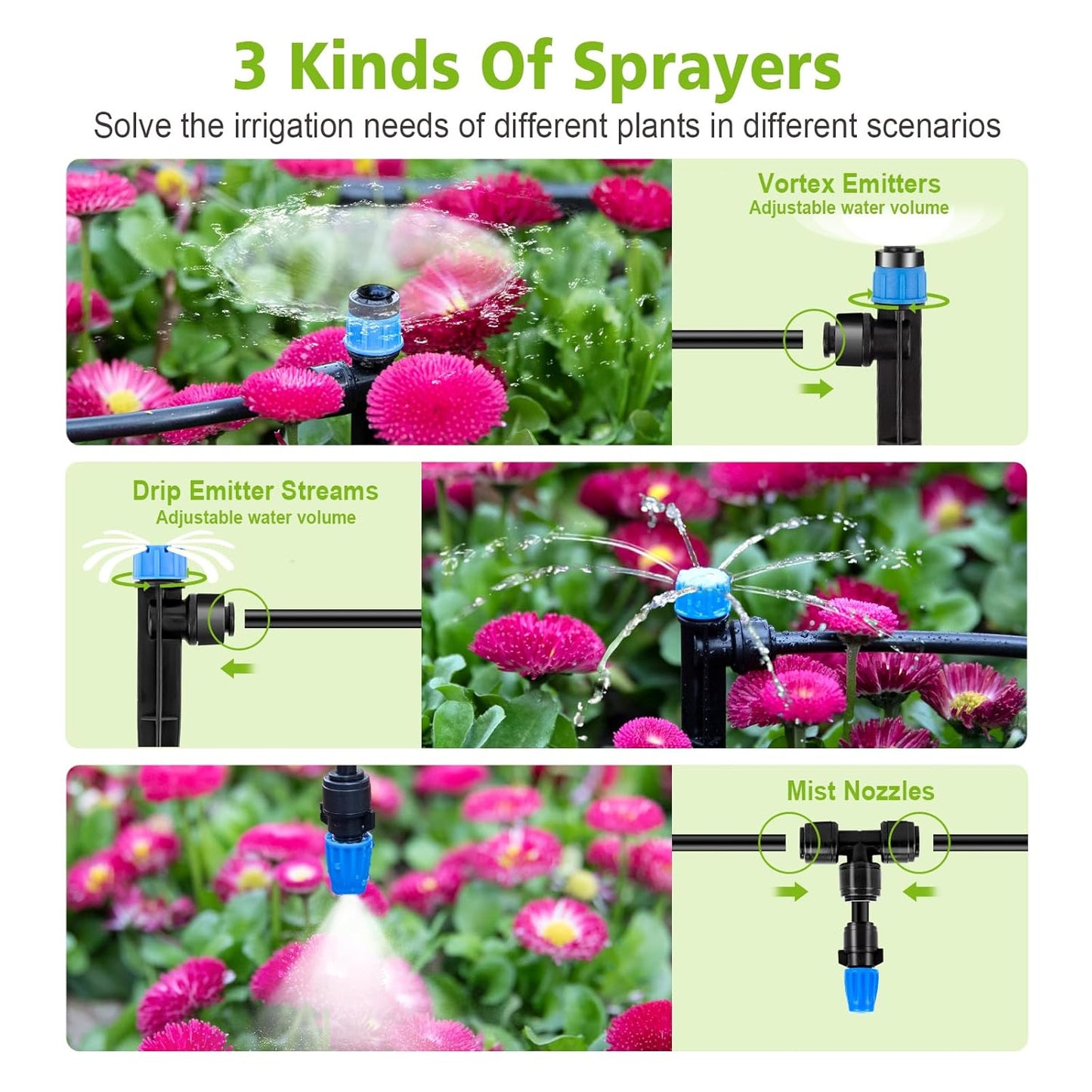 230FT New Quick-Connect Drip Irrigation System Kit, Automatic Garden Watering Misting System for Greenhouse, Yard, Lawn, Plant with 1/2 inch Hose 1/4 inch Distribution Tubing and Accessories