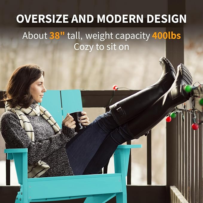 MXIMU Adirondack Chair Set of 2: Modern Adirondack Chairs Fire Pit Chairs Plastic Outdoor Chairs for Lawn Backyard Deck Garden Camping (Aruba)