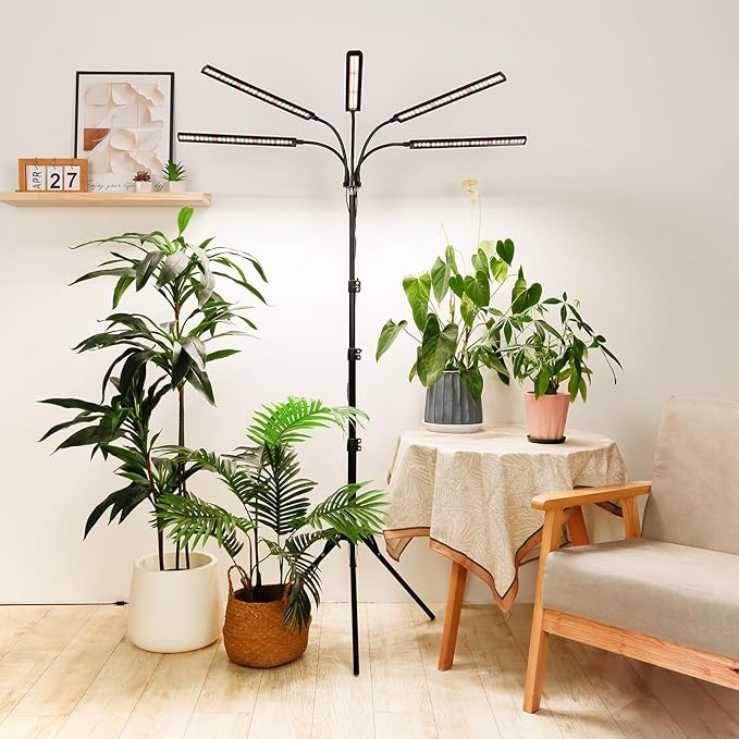 FOXGARDEN Grow Lights for Indoor Plants with Stand, Full Spectrum Plant Lights for Indoor Growing with Flexible Gooseneck, Five-Head Floor Grow Lamp with 4/8/12H Timer & 4 Brightness Levels