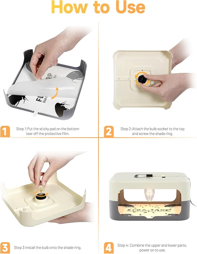 2 Pack Flea Traps for Inside Your Home, Flea Light Traps for Home Indoor with 4 Bulbs and 8 Sticky Discs, Bed Bug Trap Safe to Pets and Kids
